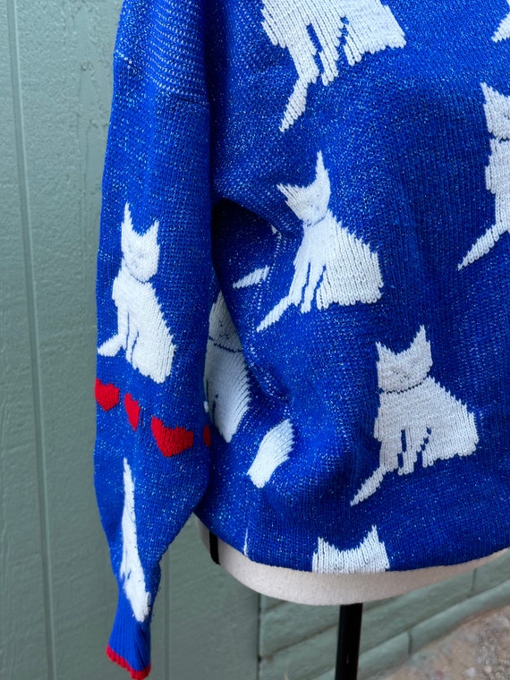 EiGHTiES Vintage CATS & HEARTS SWEATER Blue With … - image 5