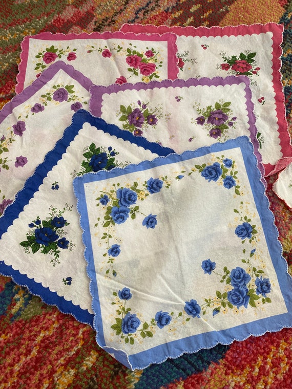 Lot 3 Pc VINTAGE Cotton FLoWERS HANDKERCHIEF FLOR… - image 4
