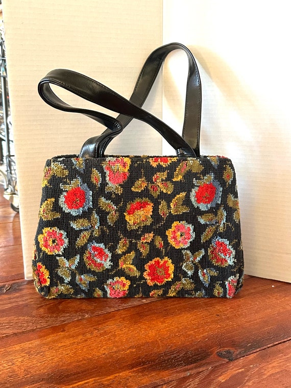 ViNTAGE FLoRAL Tapestry CARPET HANDBAG PURSE 1960… - image 8