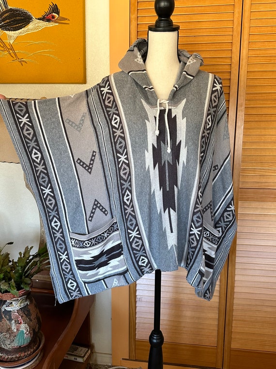 Women Shawl Navajo Serape Wrap Cape with Hoodie 80% AlpacaBEIGE-BLUE-2  BROWNS at  Women's Clothing store