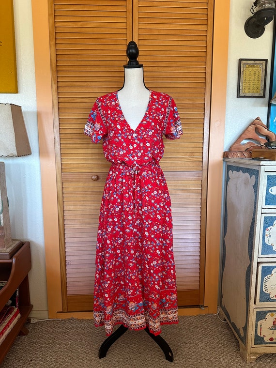 90s Vintage RAYON FLORAL DRESS India One Size - image 1