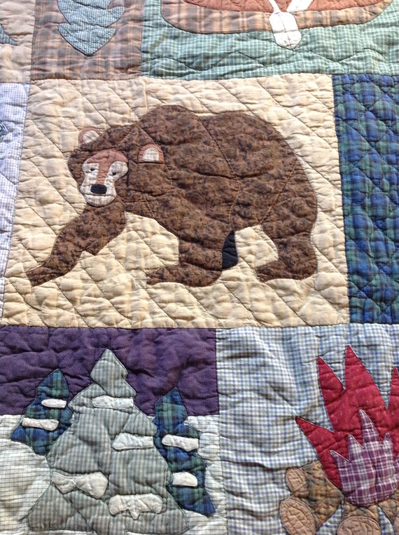 80 S Bear Patchwork Quilt Vintage Patch Magic Cabin Motif Etsy