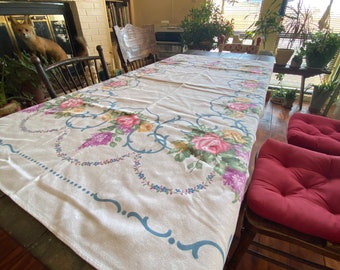 PREttY 50’s ROSE & FlOWERS Vintage TABLECLOTH Roses Print