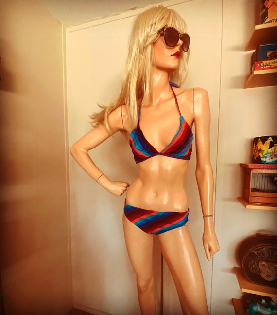70s Vintage 2pc CHEVRON Striped BIKINI SWIMSUIT Sw