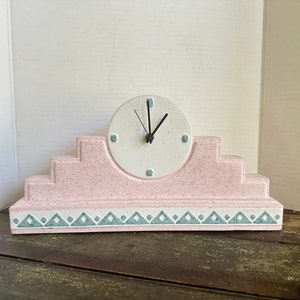 1980’s Vintage CLOCK SOUTHWESTERN MEMPHIS STyLE PiNK &quot;Battery Operated&quot; Hand Made Eighties Southwest Decor Table Clock