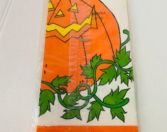 70's TABLECLoTH PuMPKINS & Jack O Lanterns Vintage GiBSON CREPE PAPER HALLOWEEN Boo!