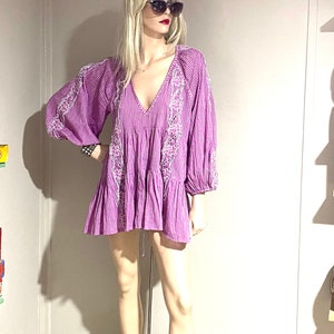 Embroidered Peasant Mini Dress: Retro Violet Cotton Blend, Free People imagen 10