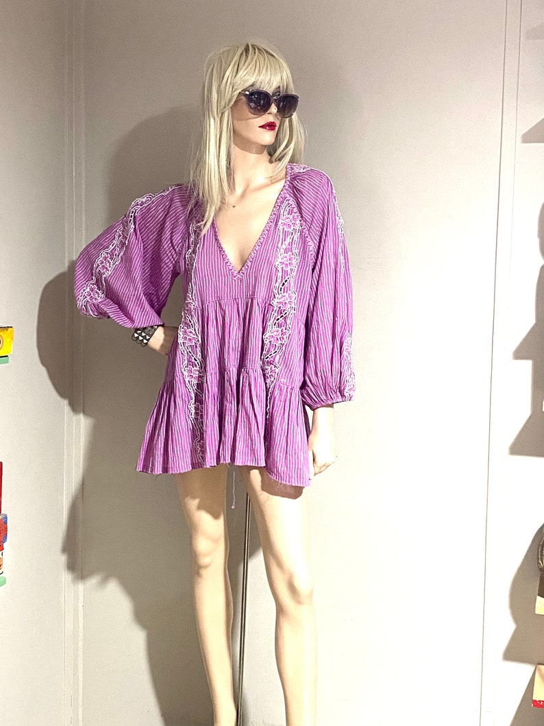 Embroidered Peasant Mini Dress: Retro Violet Cotton Blend, Free People imagen 10
