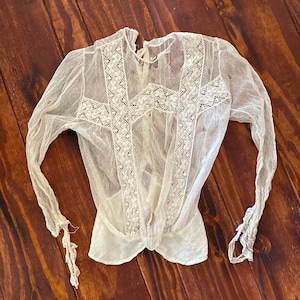 Antique Victorian Lace Blouse - 1900s Handmade Bodice - For Study/Repurposing