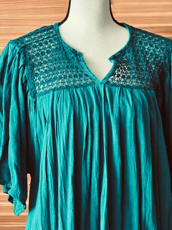 Vintage MEXICAN Puebla DRESS CoTTON 90s w Lace - image 5