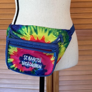 Vintage Tie Dye Fanny Pack: 1980s St. Maarten Souvenir Waist Bag