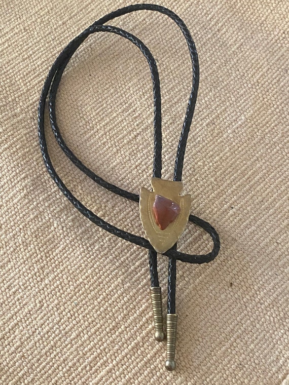 ViNTAGE ARROWHEAD BOLO TiE W Jasper LEATHER Cord - image 5