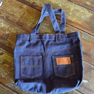Small Vintage Denim Blue Jean Purse Clutch Hand Bag Leather Pocket Orange  Stitch
