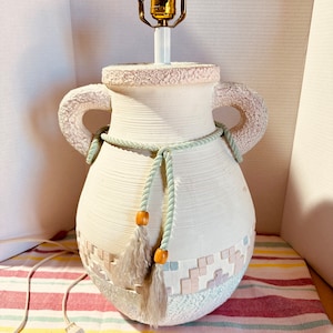 Eighties SOUTHWESTERN Table LAMP 80’s Vintage Jug PLaSTER SoUTHWEST Decor Desk Lamp Aztec Style Light 19 tall