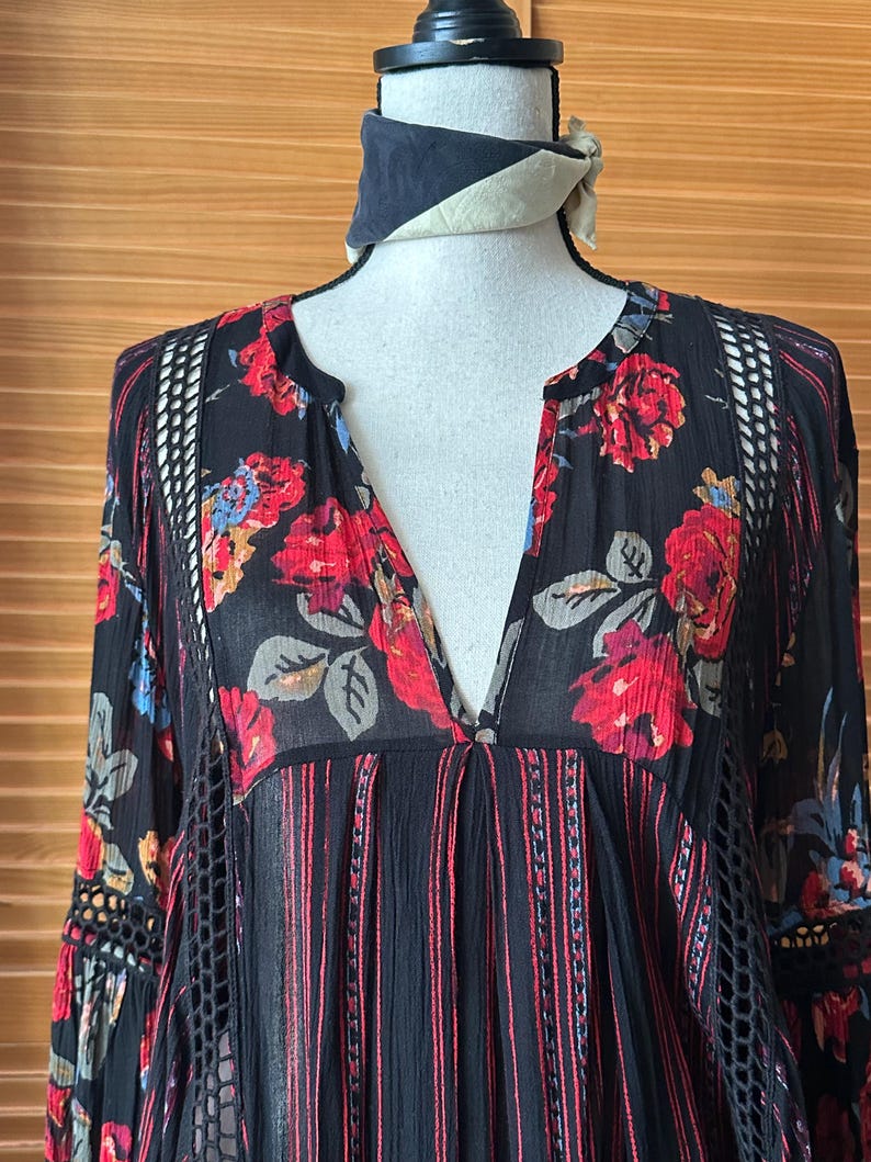 BLACK FLORAL Mini Dress: Bohemian Peasant Style - Free People Small image 2