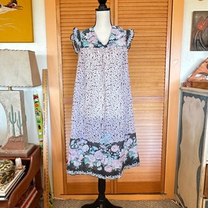 Vintage 1970&#39;s Sun DRESS Floral Sheer CoTTON Hand Made Contrasting Floral Fabrics Holly Hobby Gunne Sax Style Seventies Sundress