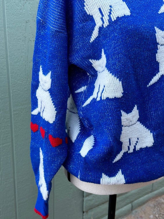 EiGHTiES Vintage CATS & HEARTS SWEATER Blue With … - image 9