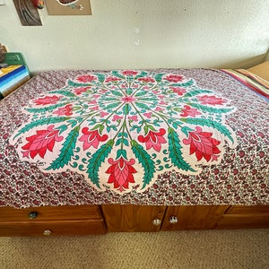 Colorful FABRiC BEDSPREAD CLOTH Made In India Colorful Material For TABLECLOTH CuRTAIN Cotton PiNK & Blue Picnic Blanket India 56 x 50