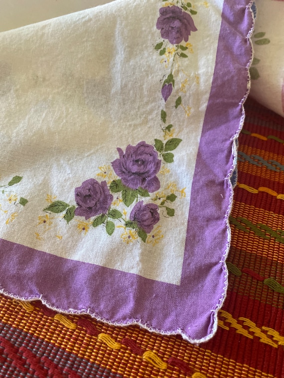Lot 3 Pc VINTAGE Cotton FLoWERS HANDKERCHIEF FLOR… - image 7