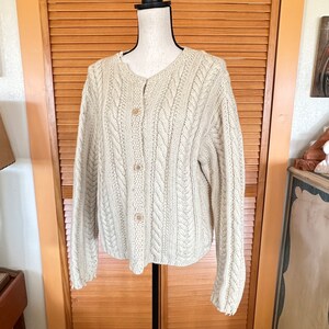 Vintage FISHERMAN CARDIGAN SWEATER Cable Knit Cream Wool Cardi Boyfriend Sweater Jumper Fall Fashion As Is Needs Work Sale Priced