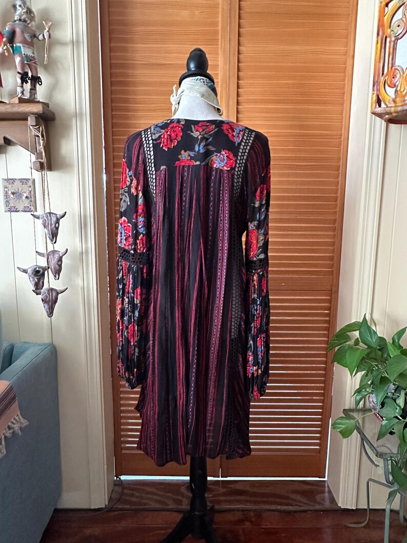 BLACK FLORAL Mini Dress: Bohemian Peasant Style - Free People Small image 7