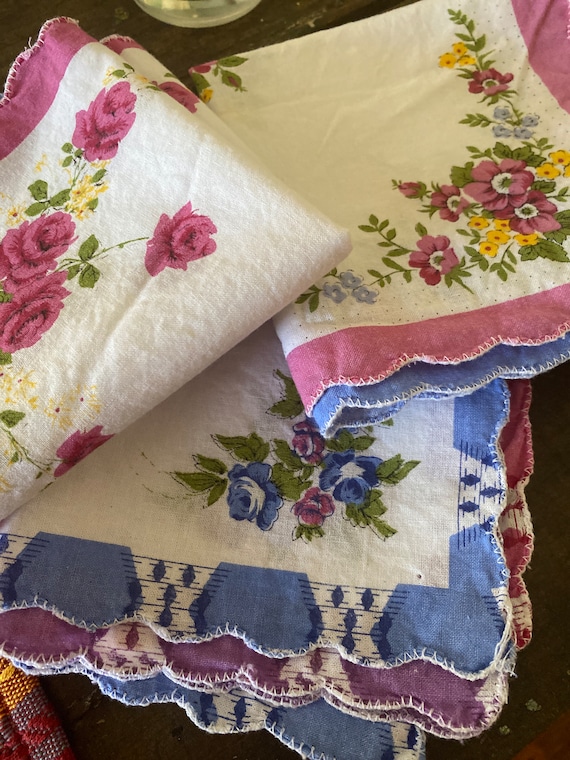 Lot 3 Pc VINTAGE Cotton FLoWERS HANDKERCHIEF FLOR… - image 9
