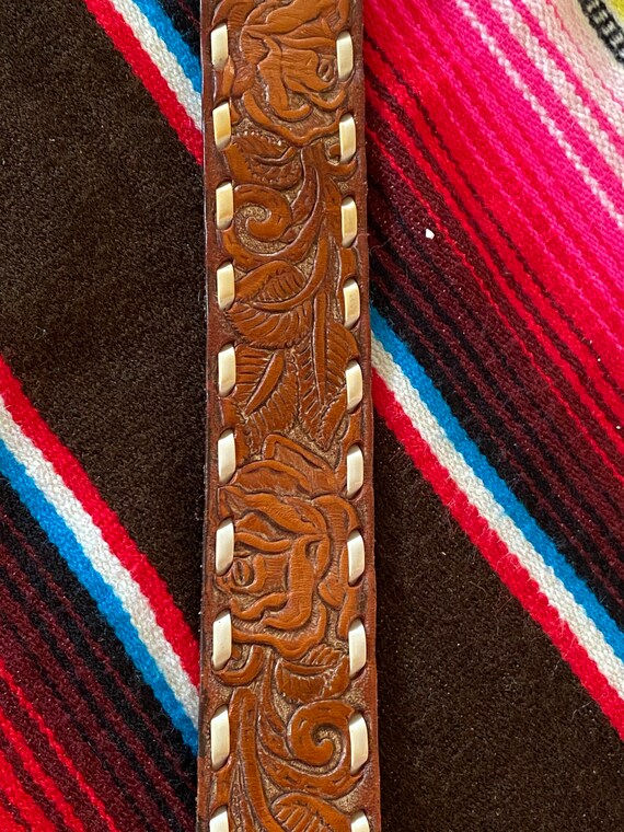 Vintage TOOLED LEATHER “FRaNK” BELT Soft Worn 35 - image 8