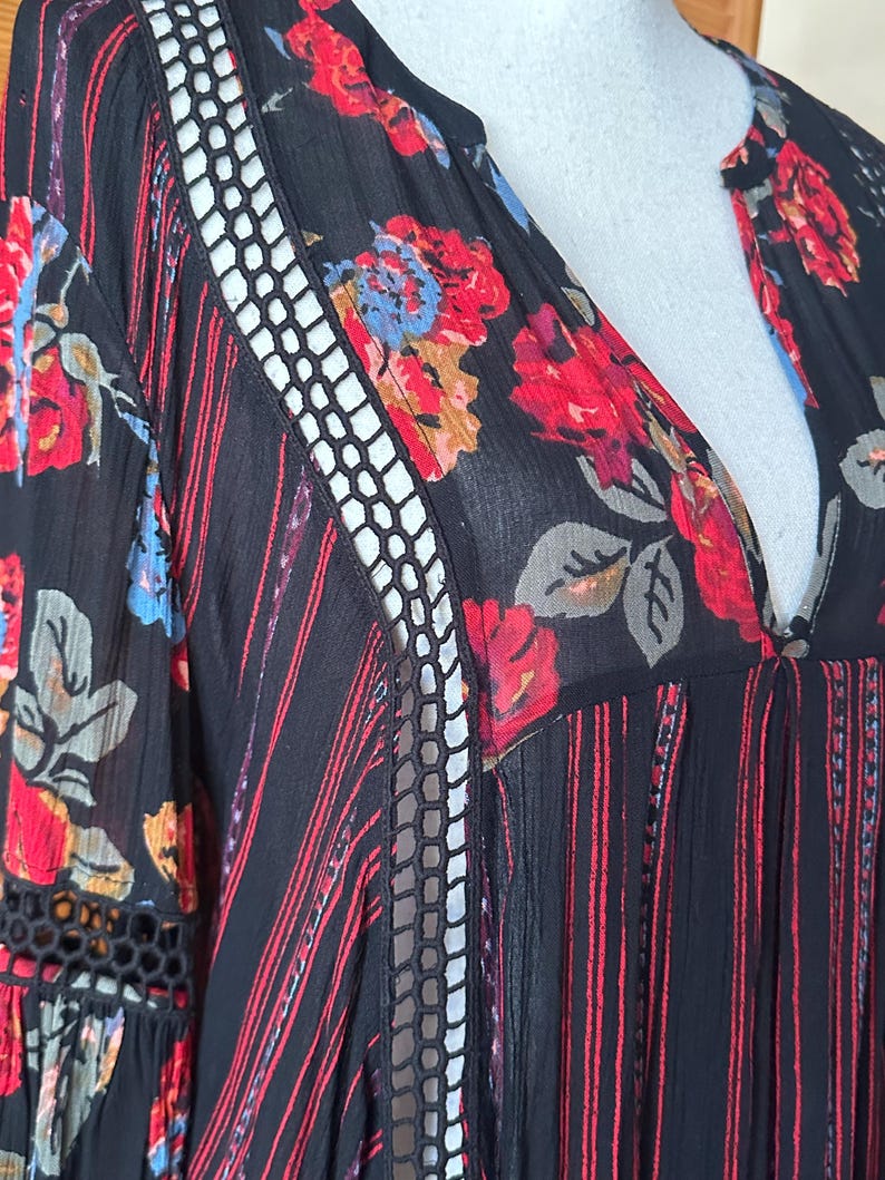 BLACK FLORAL Mini Dress: Bohemian Peasant Style - Free People Small image 8