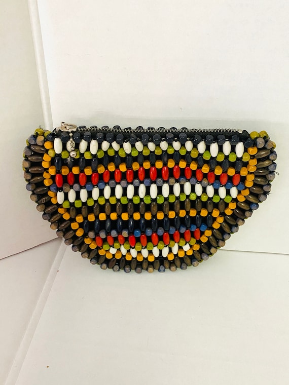 1940s Sweet WooDen BEADed PURSE CLUTCH Vintage Cz… - image 2