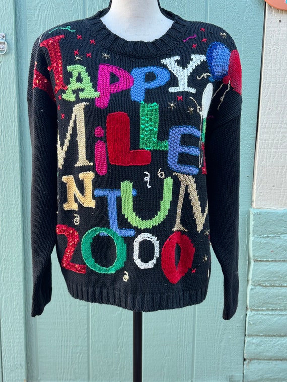 New Year 2000 AwESOME BEADED HAPPY MILLENNiUM Emb… - image 2