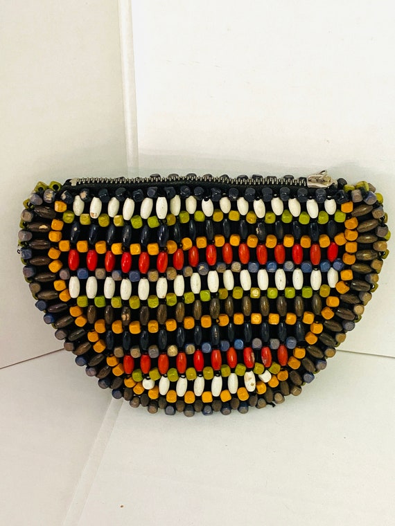 1940s Sweet WooDen BEADed PURSE CLUTCH Vintage Cz… - image 7