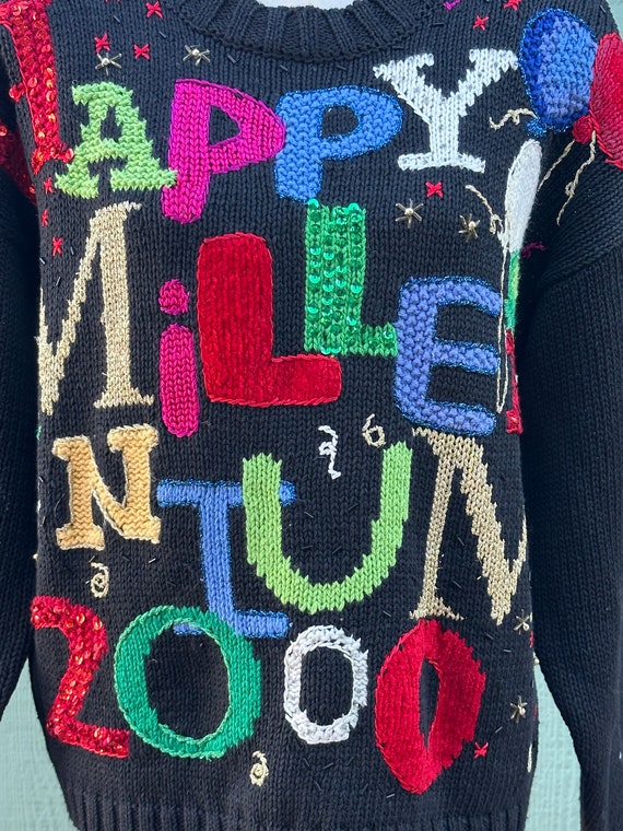 New Year 2000 AwESOME BEADED HAPPY MILLENNiUM Emb… - image 3