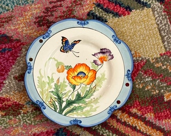 Beautiful Old ViNTAGE Poppy FLOWERS & Butterflies PLATE DiSH Japan