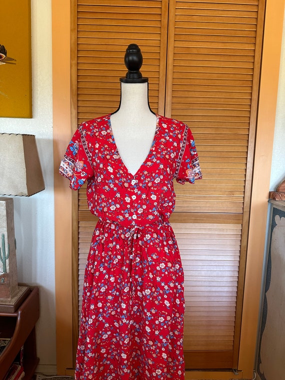 90s Vintage RAYON FLORAL DRESS India One Size - image 4