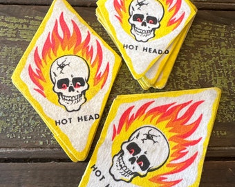 Vintage SKULL RACING PATCH Flames 1960's Original Hot Rod Hot Head