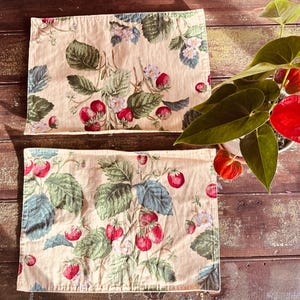 Vintage Strawberry Print Placemats: Summer Kitchen Dining Decor