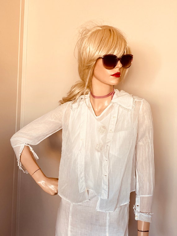 Lovely 1900s VINTAGE BLOUSE COTTON Sheer Victorian