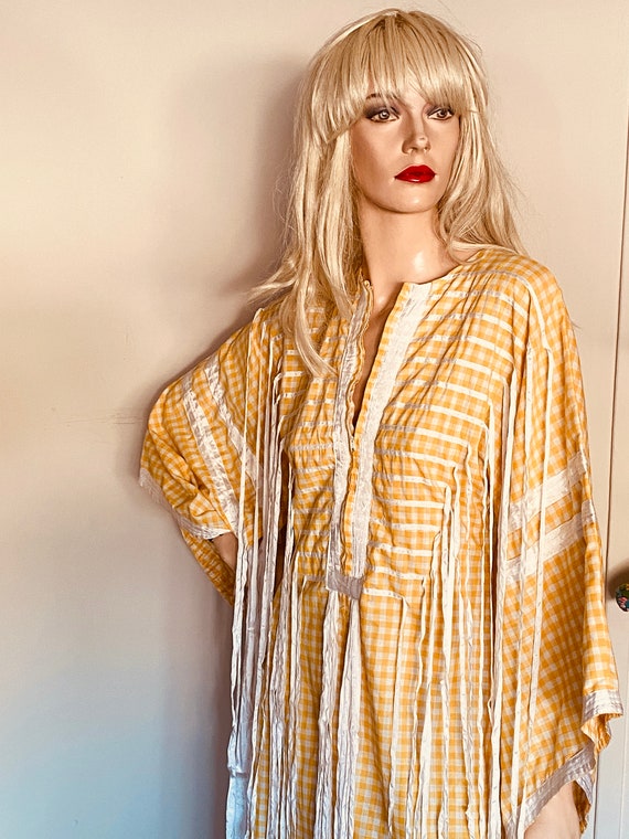Gorgeous 70s VINTAGE FRINGED KAFTAN Maxi Dress Gow