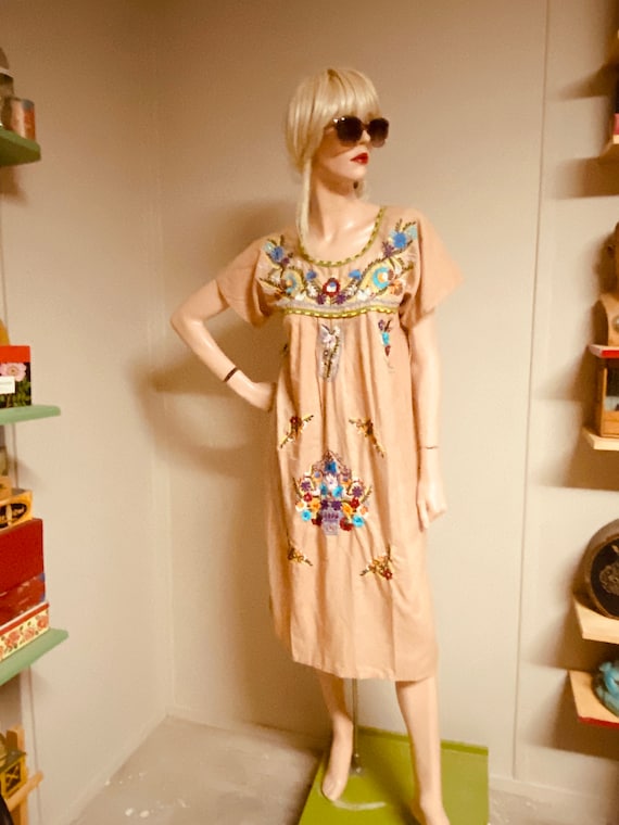 SweeT MEXICAN Puebla DRESS 90s Embroidered Small … - image 1