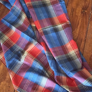 1970s Plaid Fabric: Blue, Red & Gold Lurex Threads - 44x45"