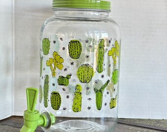 ViNTAGE Sun Tea JUG W SPoUT CACTUS Pattern GLaSS JaR WATER Pitcher Southwest Design