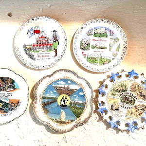 VINTAGE StATE SOUVENIR DISHES Plates Oregon Texas Wyoming North Dakota Mount Rainier Arizona Palm Springs SaN Diego Zoo Sold Separately