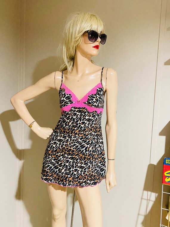 90s BETSEY JOHNSON Slip Dress LEOPARD 