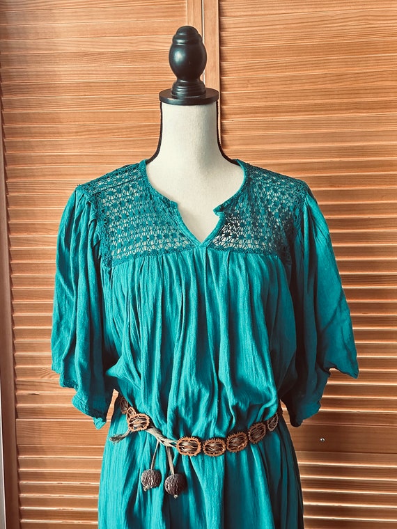 Vintage MEXICAN Puebla DRESS CoTTON 90s w Lace - image 2