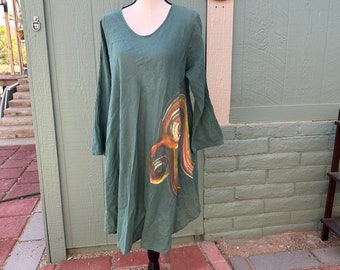 LovELY ViNTAGE TRAPEZE Dress HaND PAiNTED DRESS 1990s Kaftan