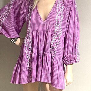 Embroidered Peasant Mini Dress: Retro Violet Cotton Blend, Free People imagen 7