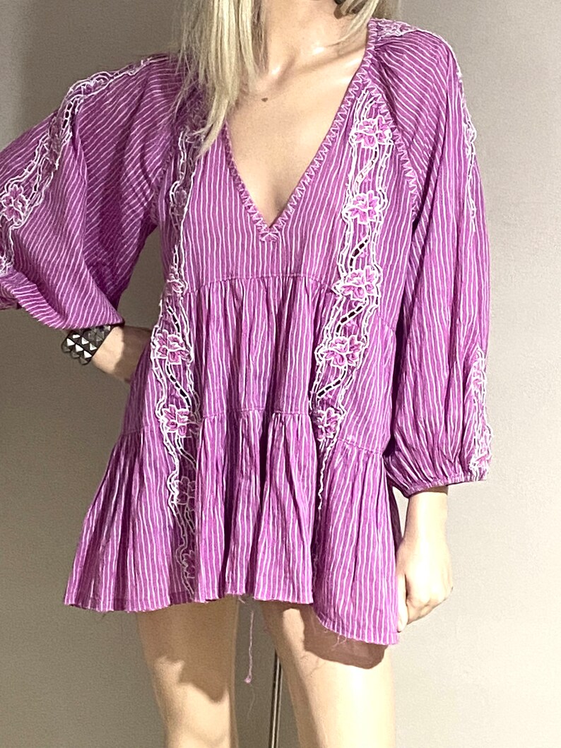 Embroidered Peasant Mini Dress: Retro Violet Cotton Blend, Free People imagen 7