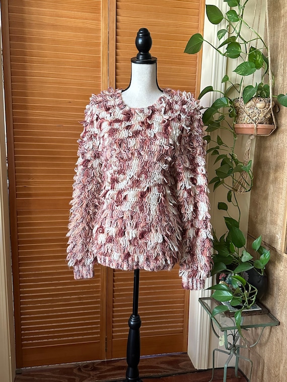 Vintage 80's YARN Fringed SWEATER AWESOME Eighties Colorful Shaggy