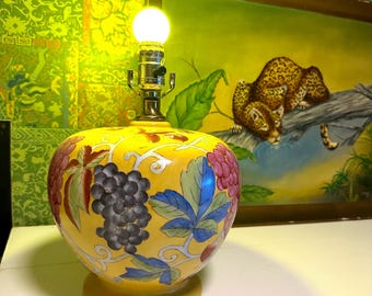 Vintage Chinoiserie Floral Table Lamp: 1970s Ceramic Vase, Bohemian Decor