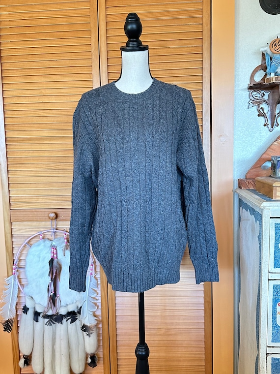 Wool SWEATER Vintage FISHERMAN KNIT Cable L. L Bea